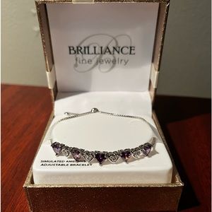 Brilliance Fine Jewelry Simulated Amethyst Hearts Silver Bracelet